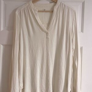 Gap Off White Linen Cotton Popover Shirt Medium